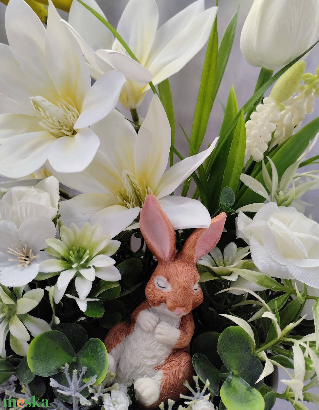 Magnóliás alvó nyuszis asztaldísz  - ünnepi díszek, dekorációk - húsvéti díszek és dekorációk - húsvéti asztaldíszek - Meska.hu