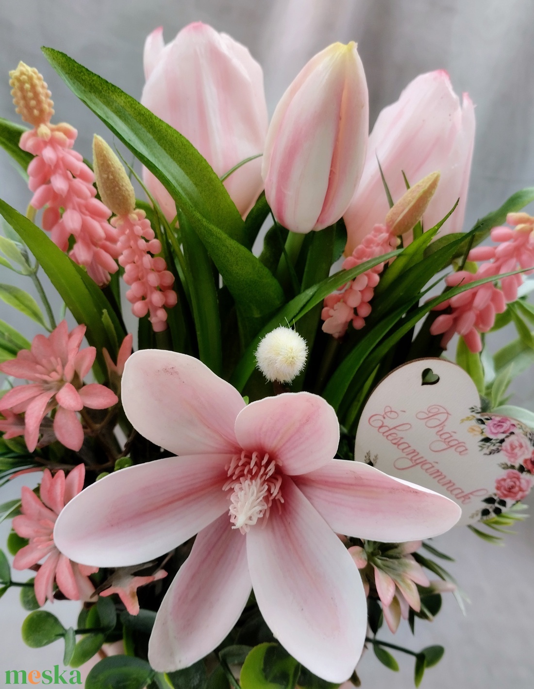 Rózsaszín virágos rózsaszín kaspós asztaldísz  - otthon & életmód - dekoráció - asztal és polc dekoráció - asztaldísz - Meska.hu