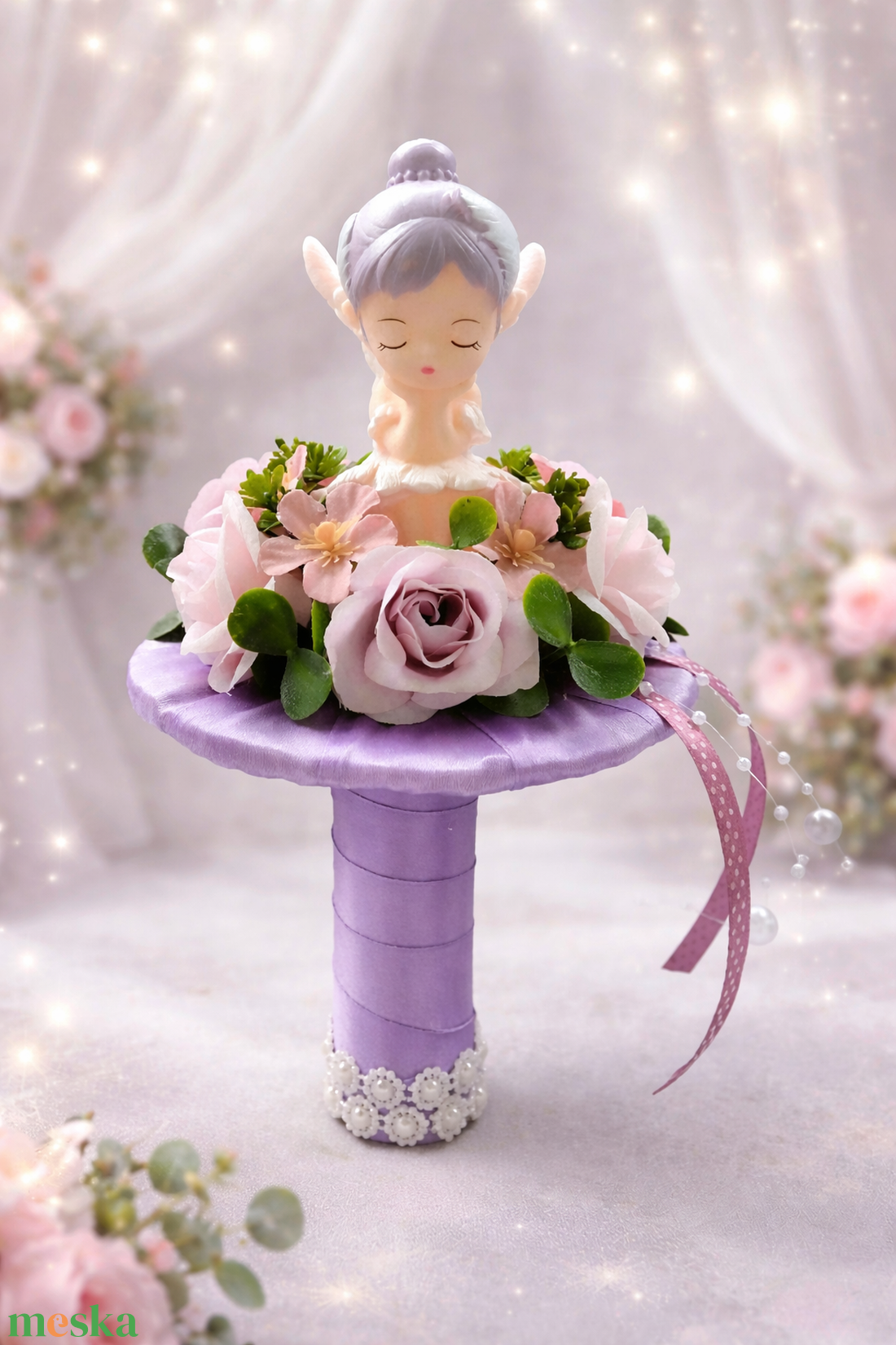 Lila tündéres ovis ballagási csokor  - otthon & életmód - virágdekoráció - virágok - virágcsokor - Meska.hu