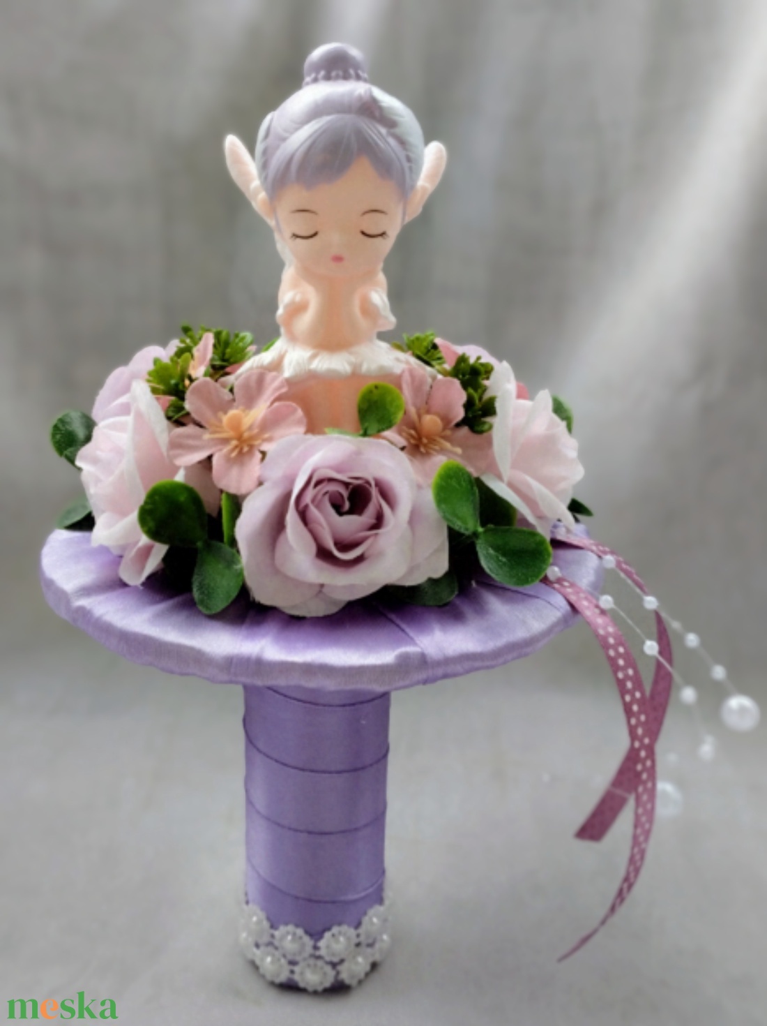 Lila tündéres ovis ballagási csokor  - otthon & életmód - virágdekoráció - virágok - virágcsokor - Meska.hu