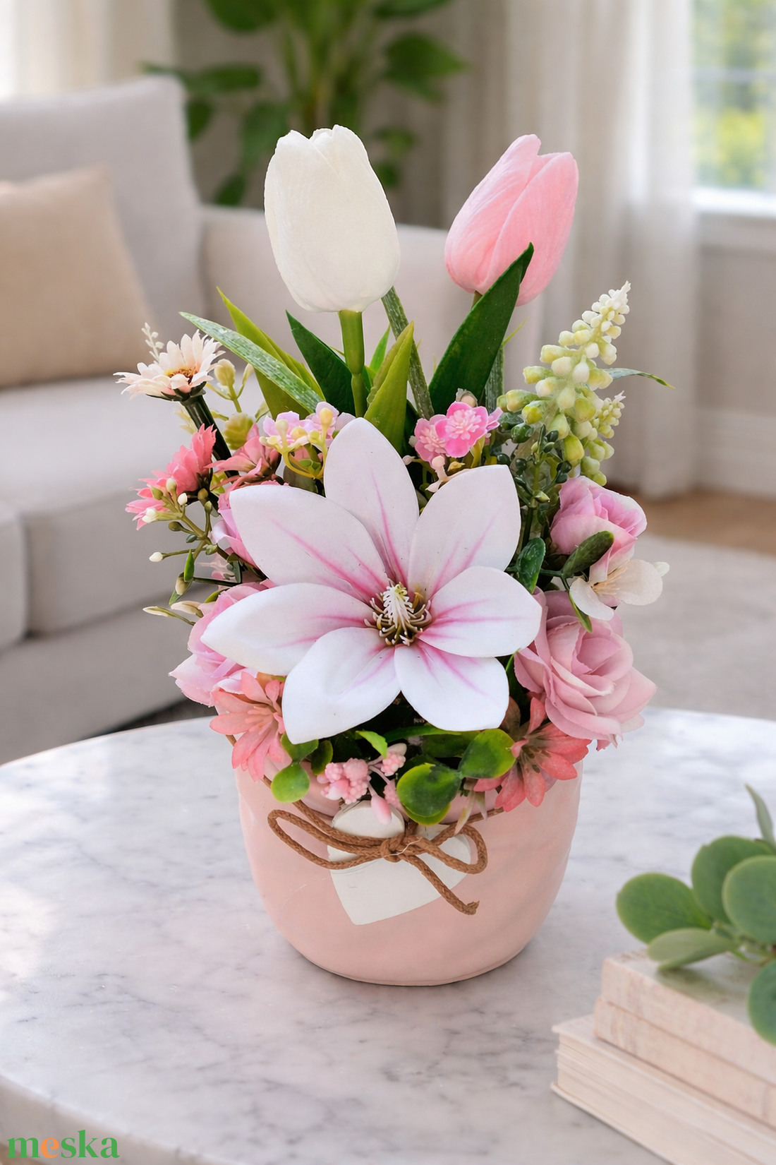 Rózsaszín kiskert asztaldísz  - otthon & életmód - dekoráció - asztal és polc dekoráció - asztaldísz - Meska.hu