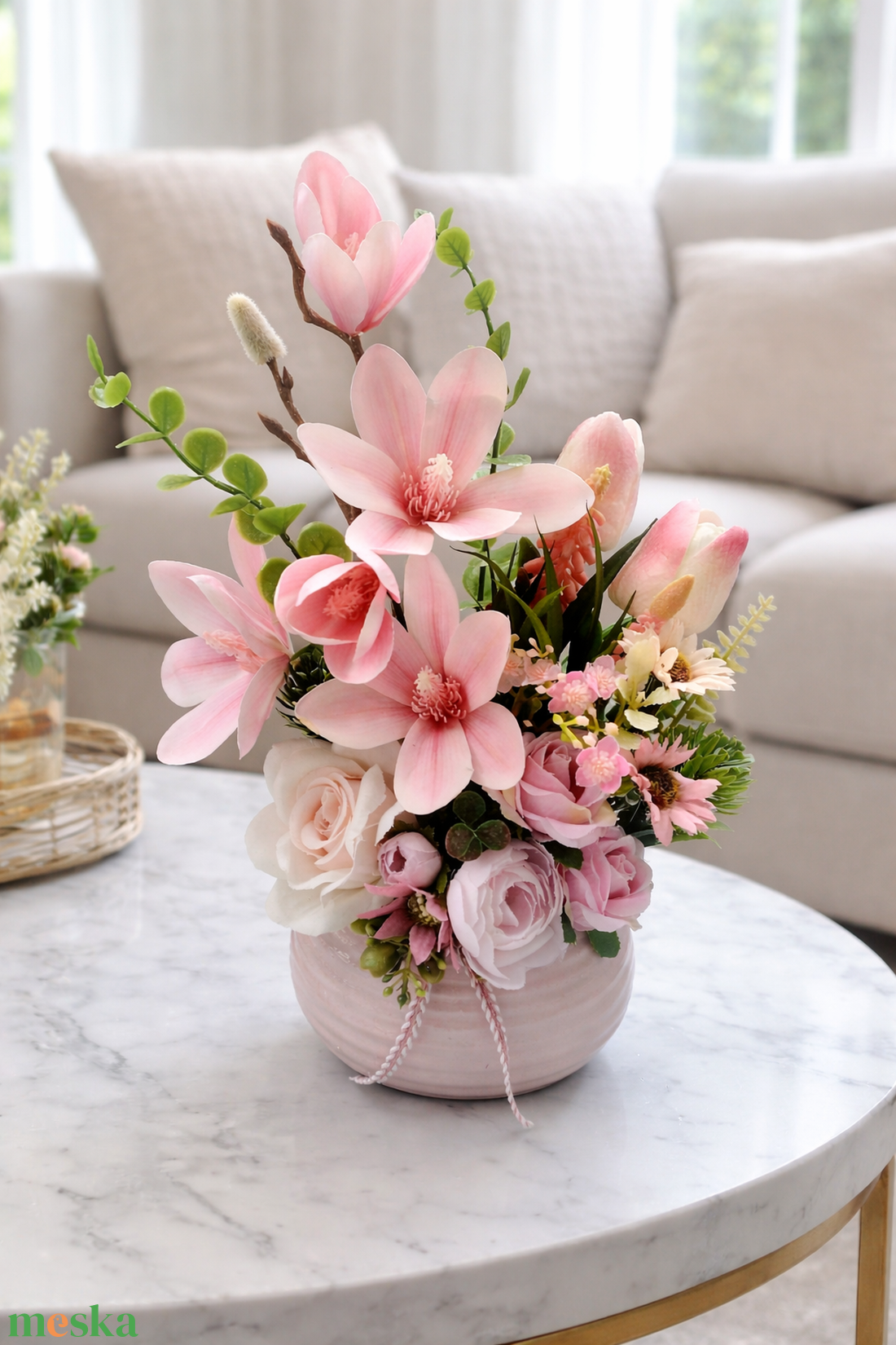 Rózsaszín magnóliás asztaldísz  - otthon & életmód - dekoráció - asztal és polc dekoráció - asztaldísz - Meska.hu