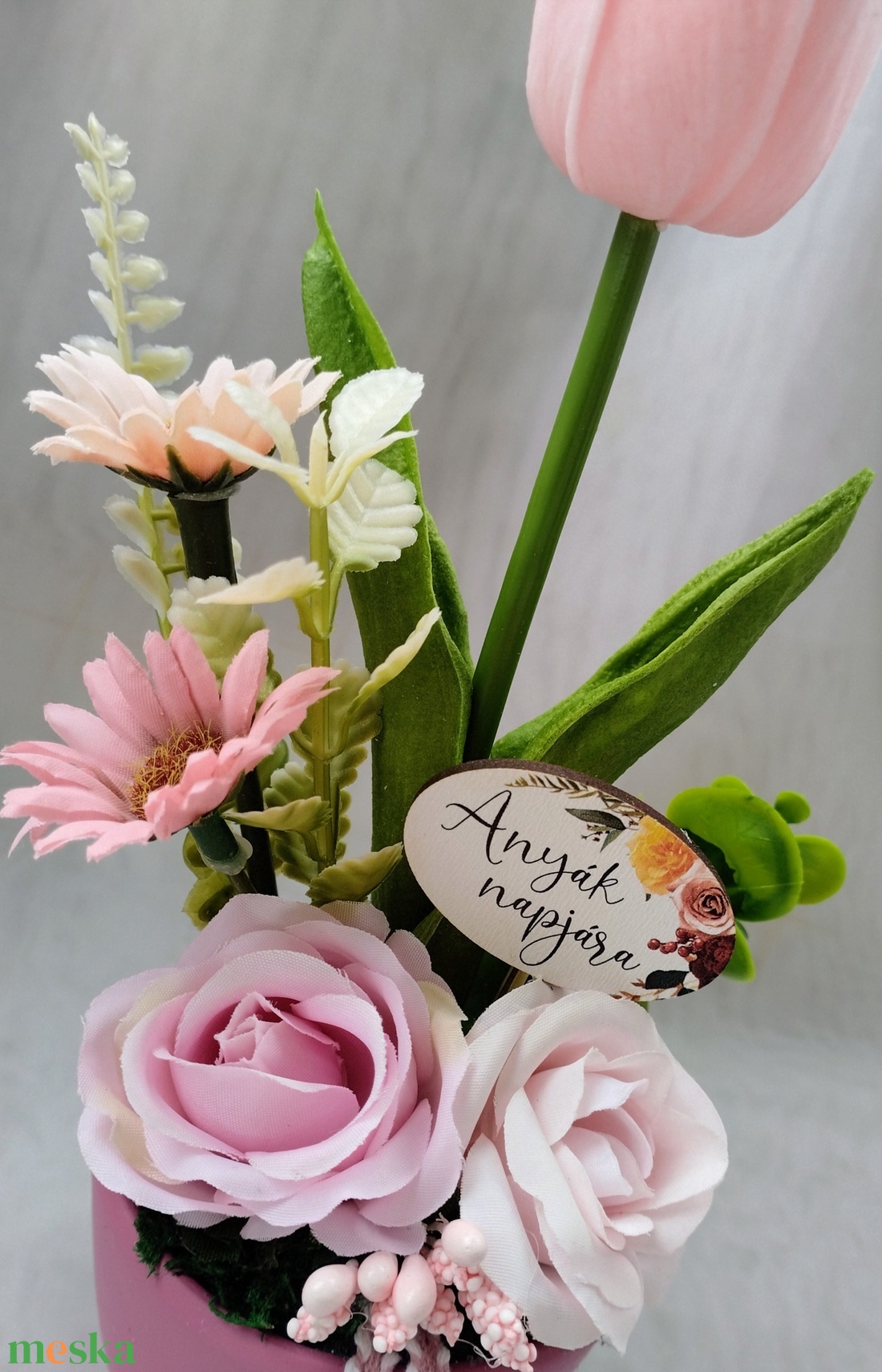 Rózsaszín virágos kis asztaldísz - otthon & életmód - virágdekoráció - virágdíszek - virágdísz kaspóban - Meska.hu