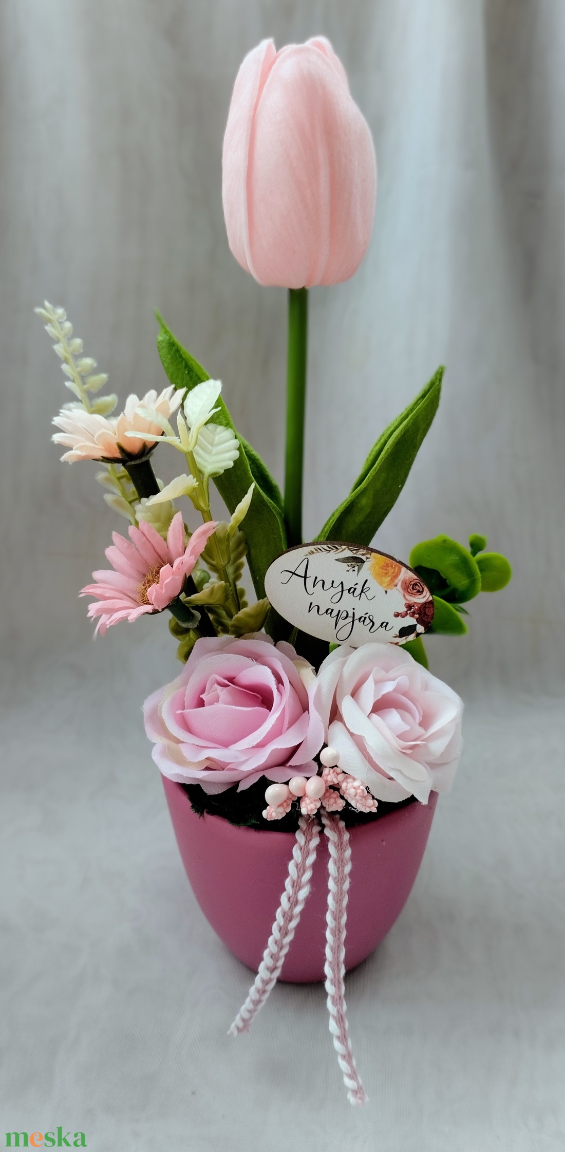 Rózsaszín virágos kis asztaldísz - otthon & életmód - virágdekoráció - virágdíszek - virágdísz kaspóban - Meska.hu