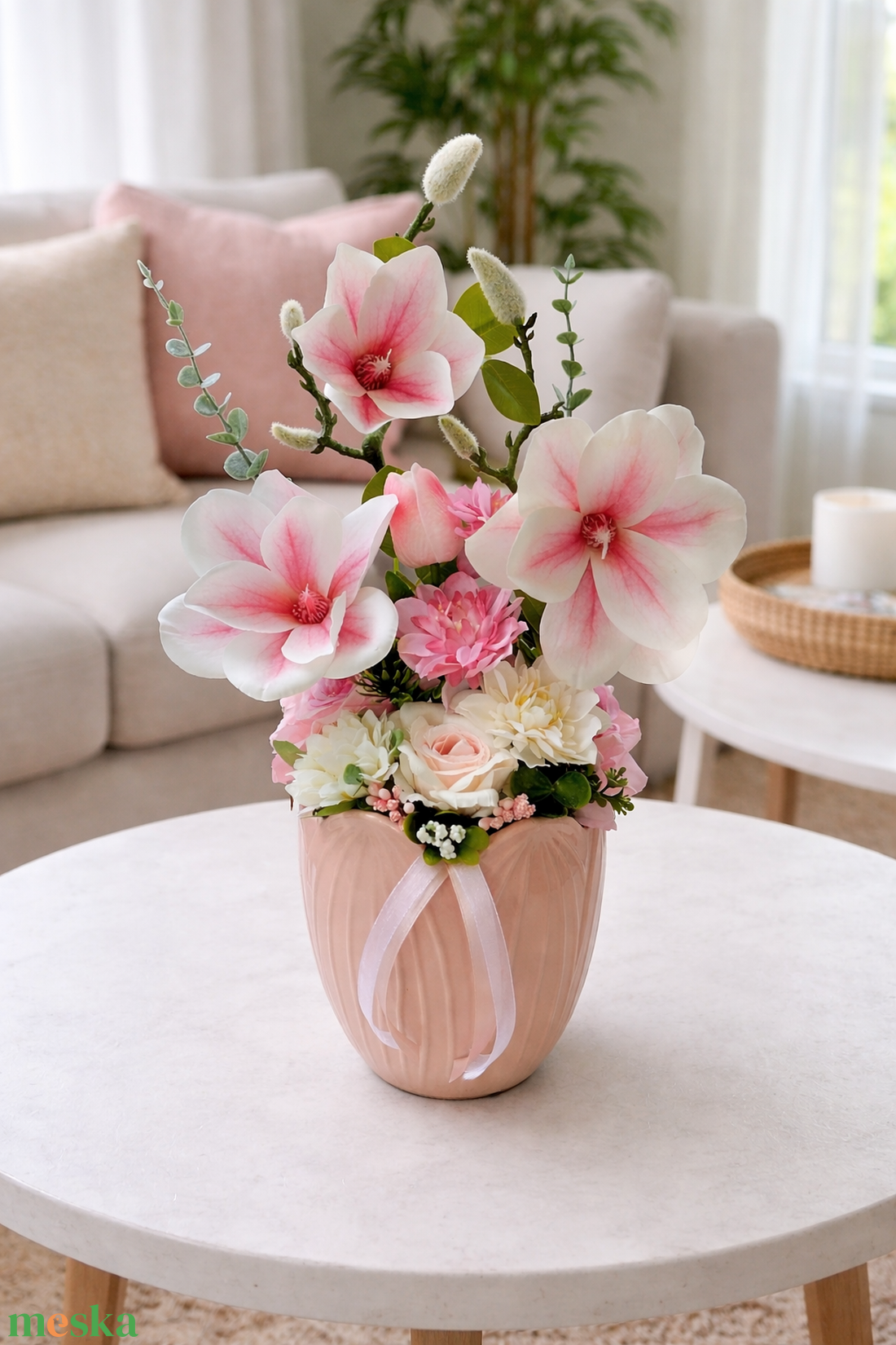 Rózsaszín magnólia álom asztaldísz  - otthon & életmód - virágdekoráció - virágdíszek - asztali virágdísz - Meska.hu