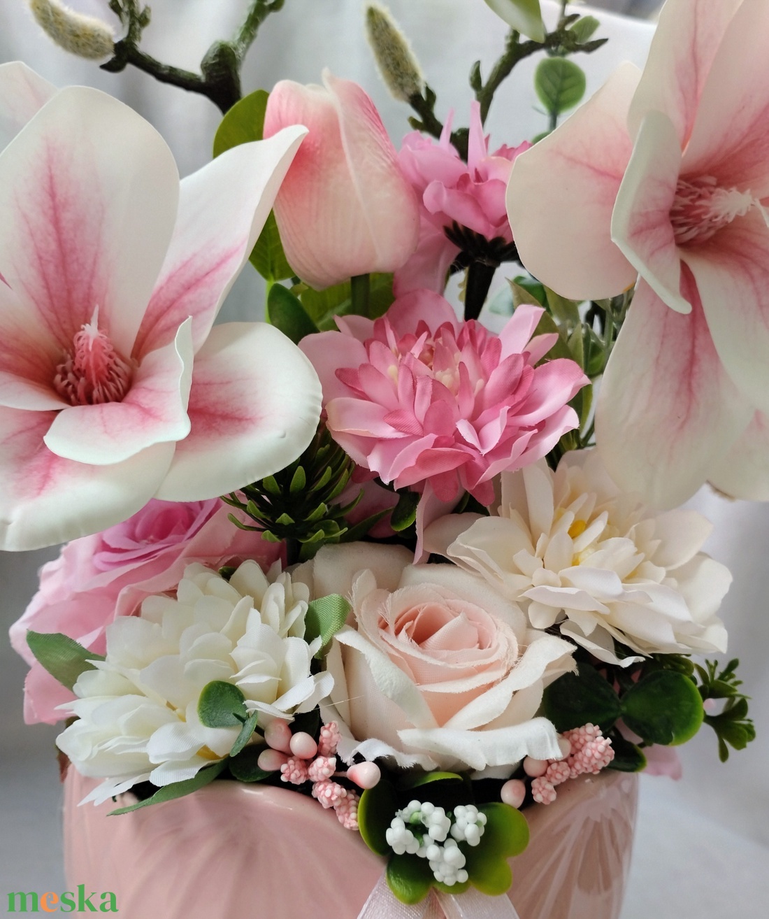 Rózsaszín magnólia álom asztaldísz  - otthon & életmód - virágdekoráció - virágdíszek - asztali virágdísz - Meska.hu