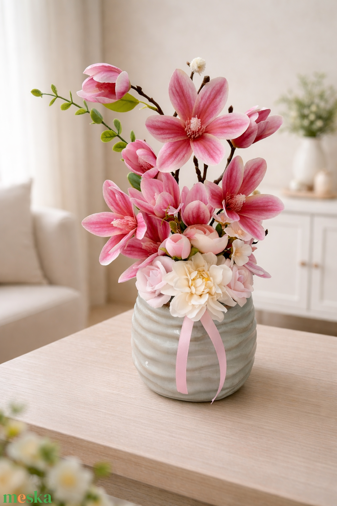 Pink magnóliás asztaldísz  - otthon & életmód - dekoráció - asztal és polc dekoráció - asztaldísz - Meska.hu