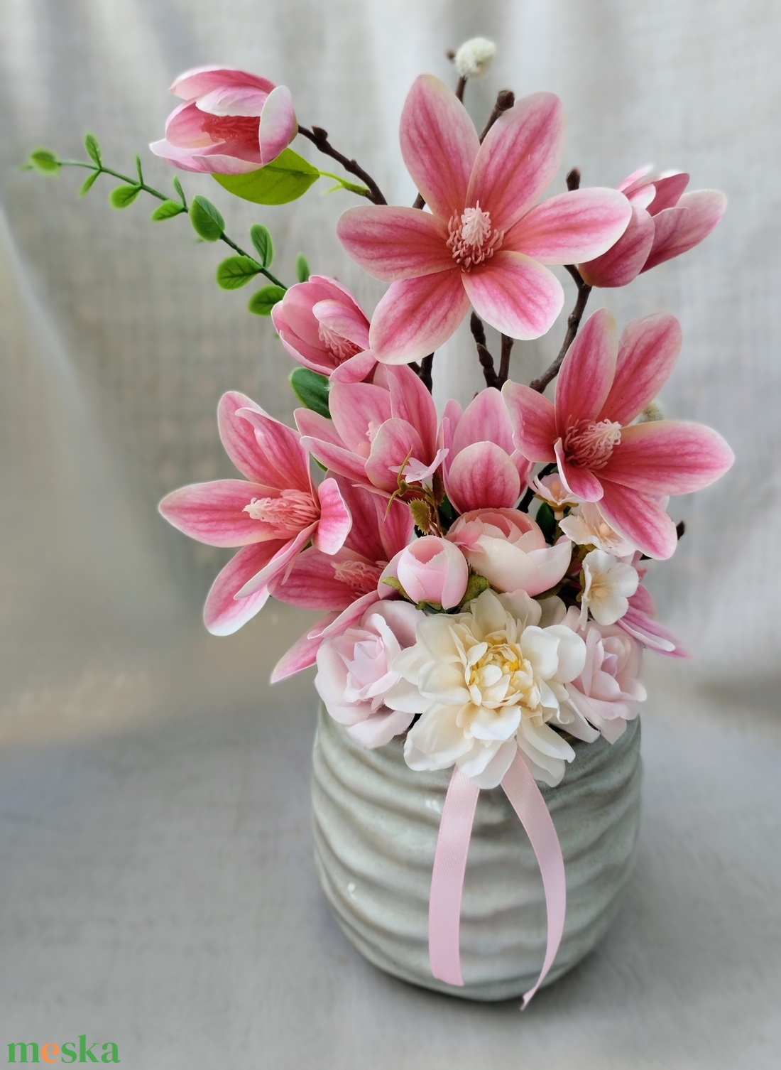 Pink magnóliás asztaldísz  - otthon & életmód - dekoráció - asztal és polc dekoráció - asztaldísz - Meska.hu