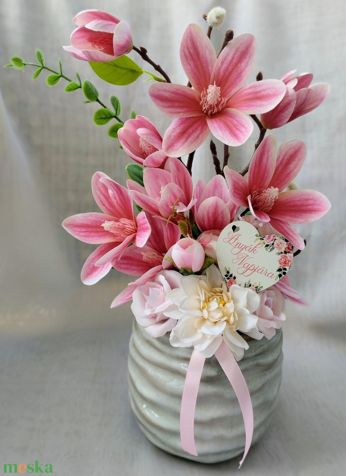 Pink magnóliás asztaldísz  - otthon & életmód - dekoráció - asztal és polc dekoráció - asztaldísz - Meska.hu