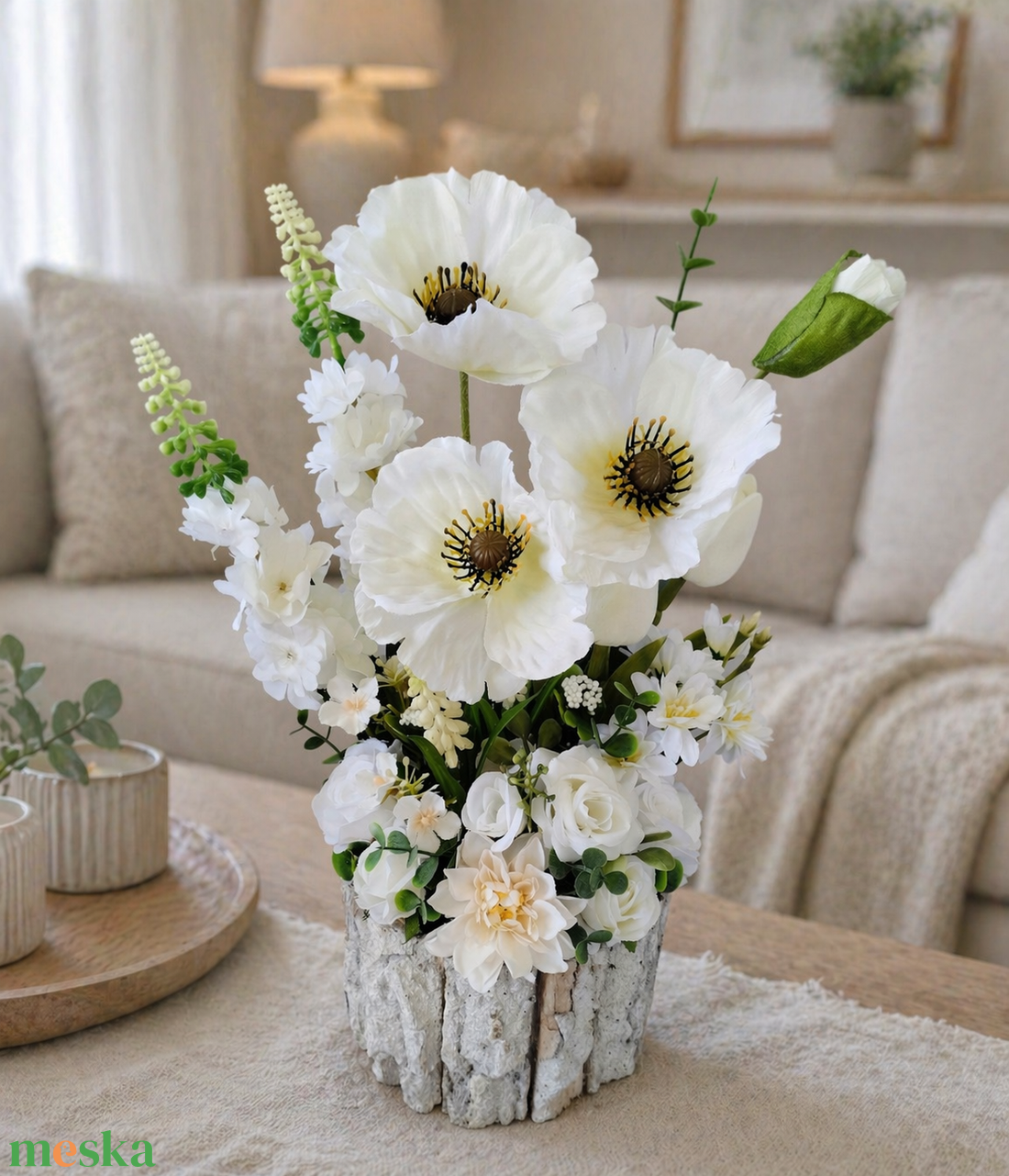 Fehér pipacsos asztaldísz  - otthon & életmód - dekoráció - asztal és polc dekoráció - asztaldísz - Meska.hu