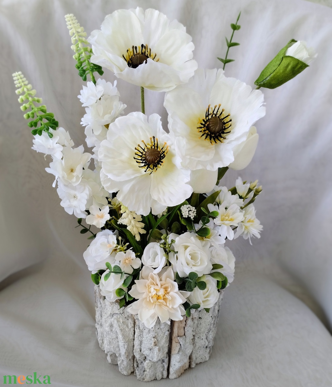 Fehér pipacsos asztaldísz  - otthon & életmód - dekoráció - asztal és polc dekoráció - asztaldísz - Meska.hu