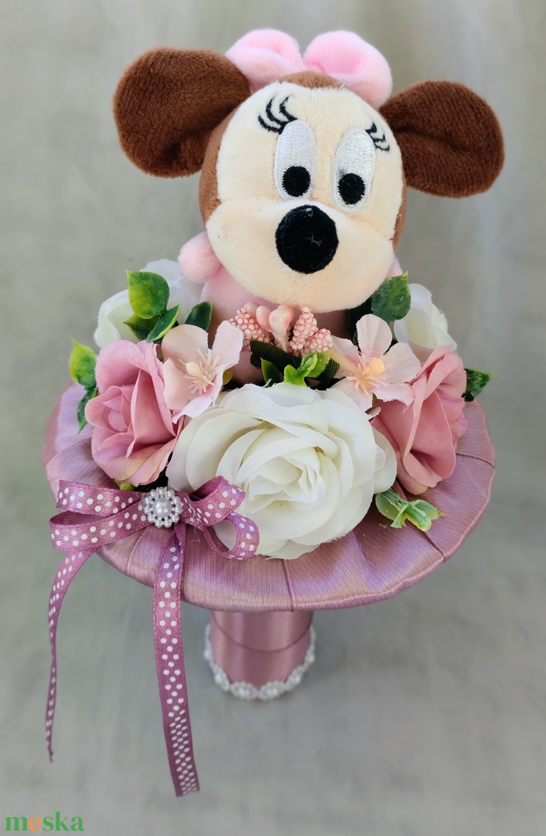 Minnie egeres ovis ballagási csokor (rózsaszín) - otthon & életmód - virágdekoráció - virágok - virágcsokor - Meska.hu