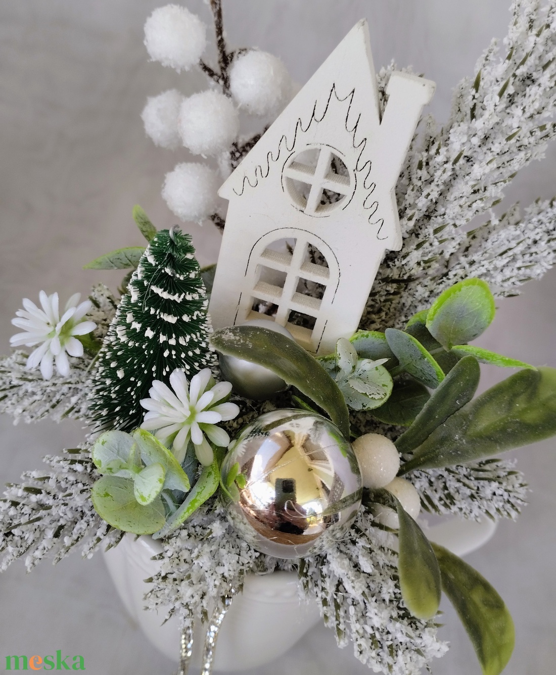 Ezüstös téli mese-bögrés dísz - karácsony - adventi díszek - adventi asztaldísz - Meska.hu