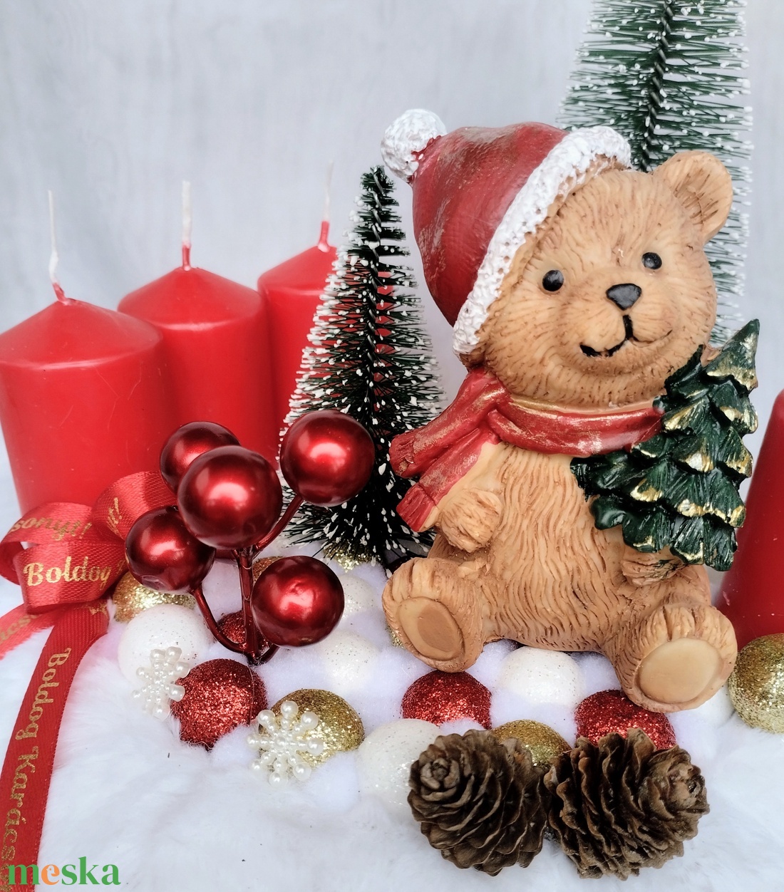 Mackó karácsonya adventi koszorú  - karácsony - adventi díszek - adventi koszorú - Meska.hu