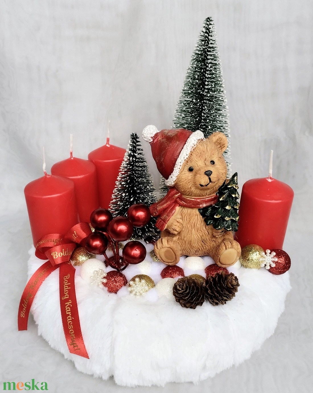 Mackó karácsonya adventi koszorú  - karácsony - adventi díszek - adventi koszorú - Meska.hu