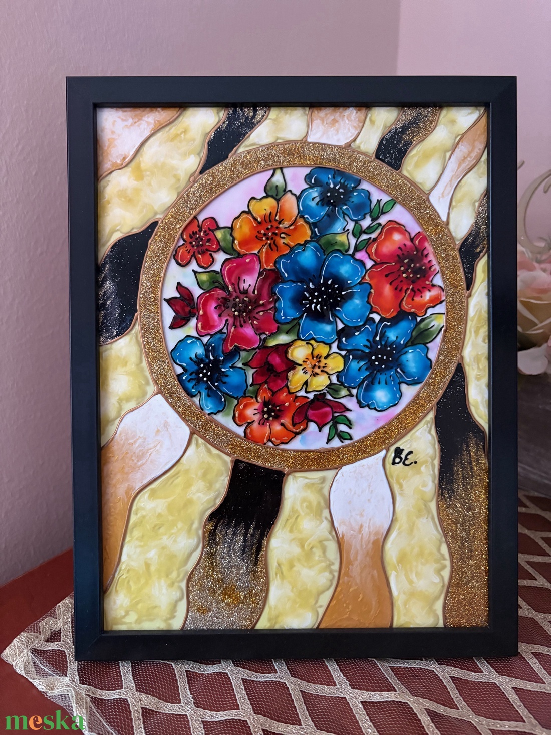 Üvegfestett keretes kép - művészet - festmény - üvegfestmény - Meska.hu