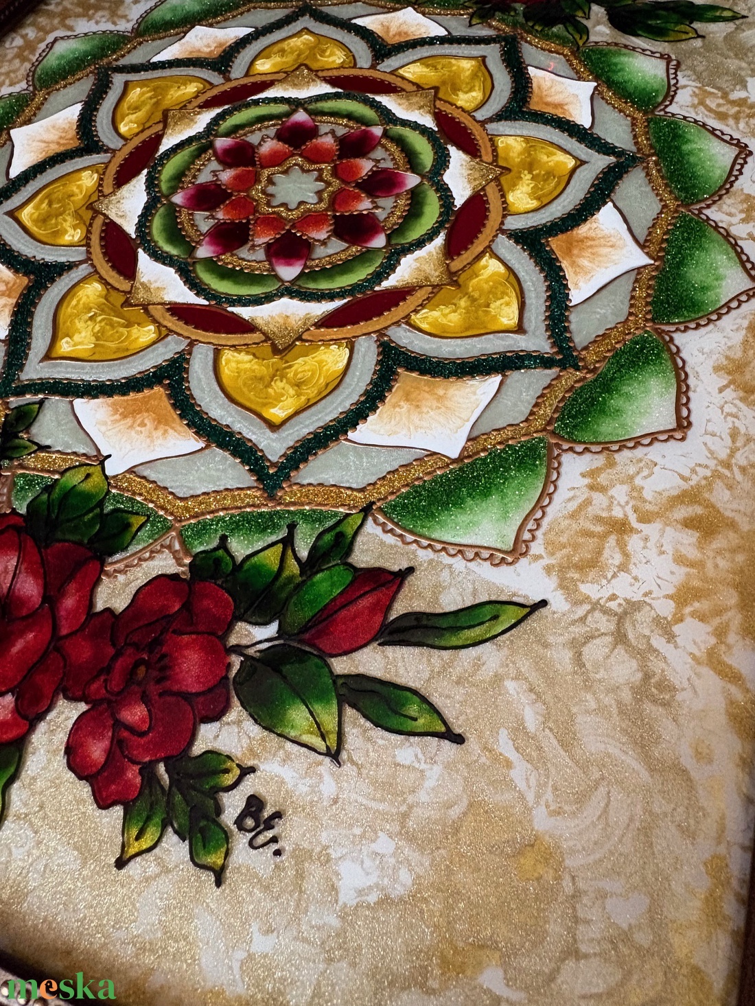 Aranyrózsa mandala elegáns keretes falikép - otthon & életmód - dekoráció - spiritualitás - mandala - Meska.hu