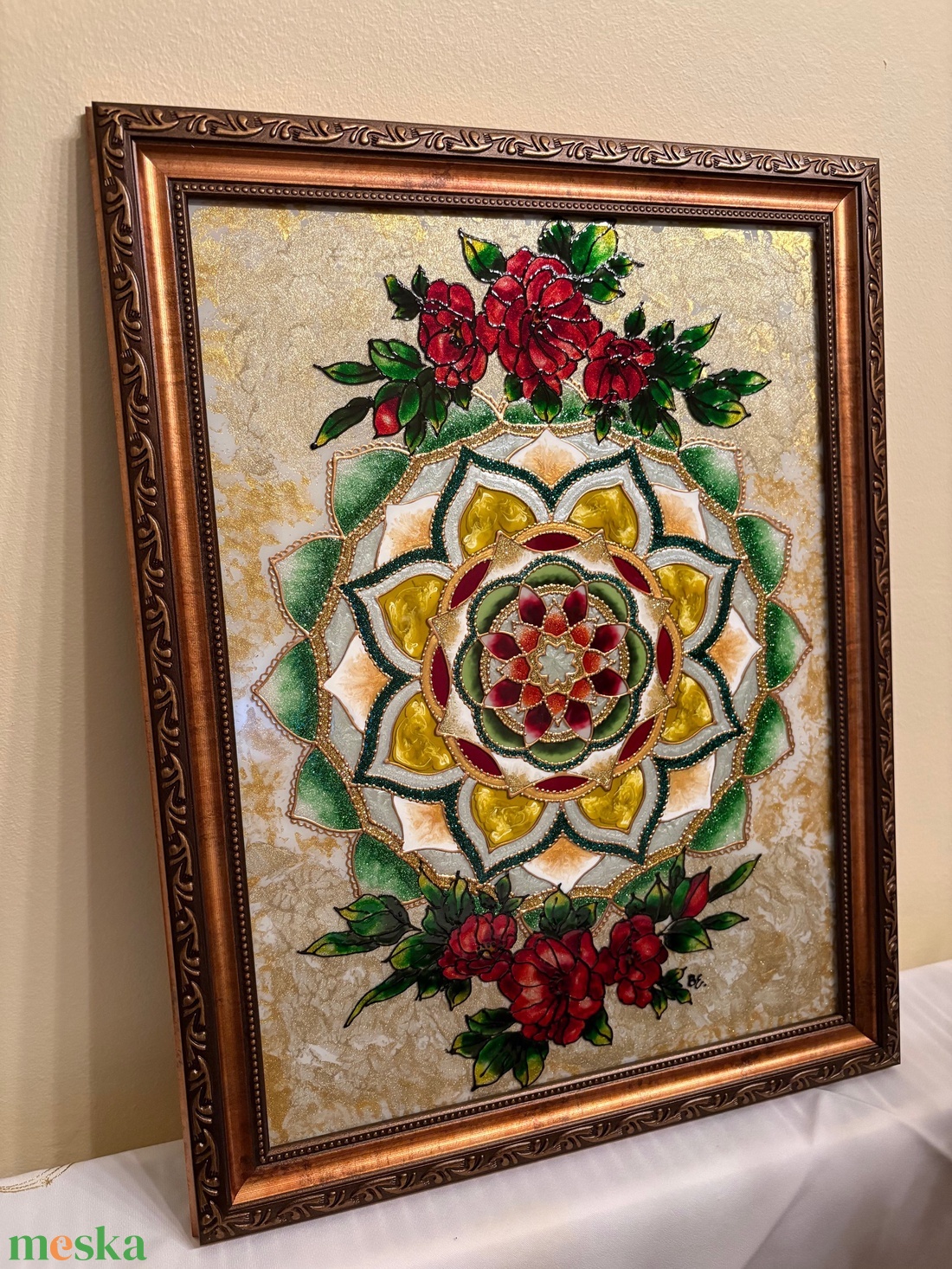 Aranyrózsa mandala elegáns keretes falikép - otthon & életmód - dekoráció - spiritualitás - mandala - Meska.hu