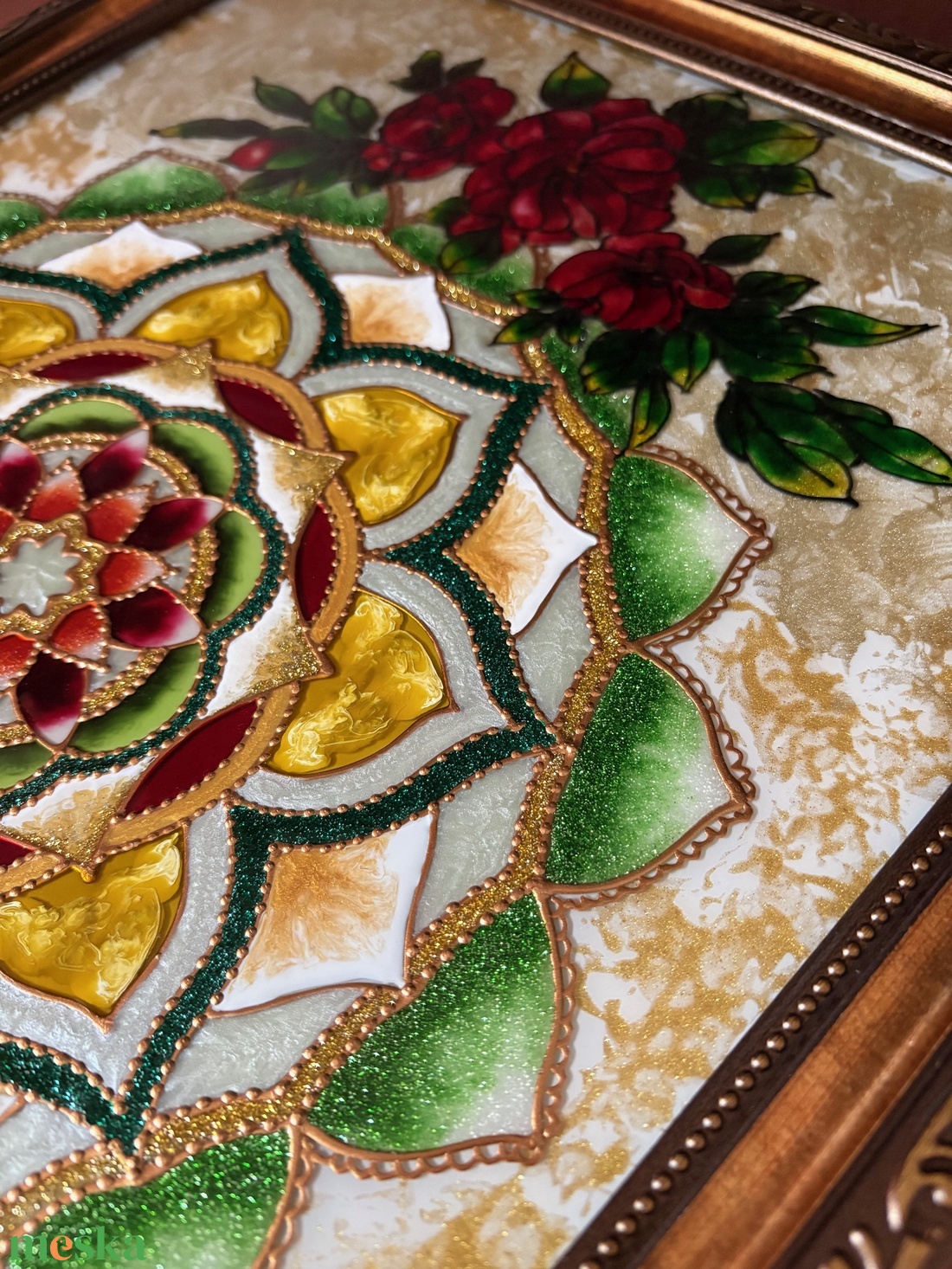 Aranyrózsa mandala elegáns keretes falikép - otthon & életmód - dekoráció - spiritualitás - mandala - Meska.hu
