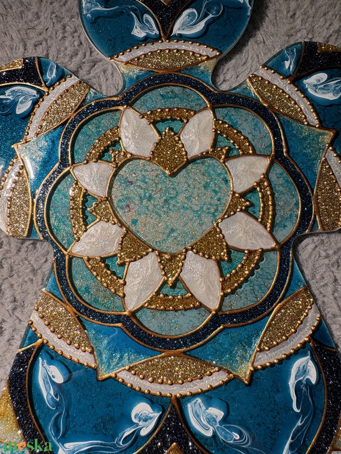 Türkiz ragyogás üvegfestett angyalka mandala mintával - otthon & életmód - dekoráció - spiritualitás - mandala - Meska.hu