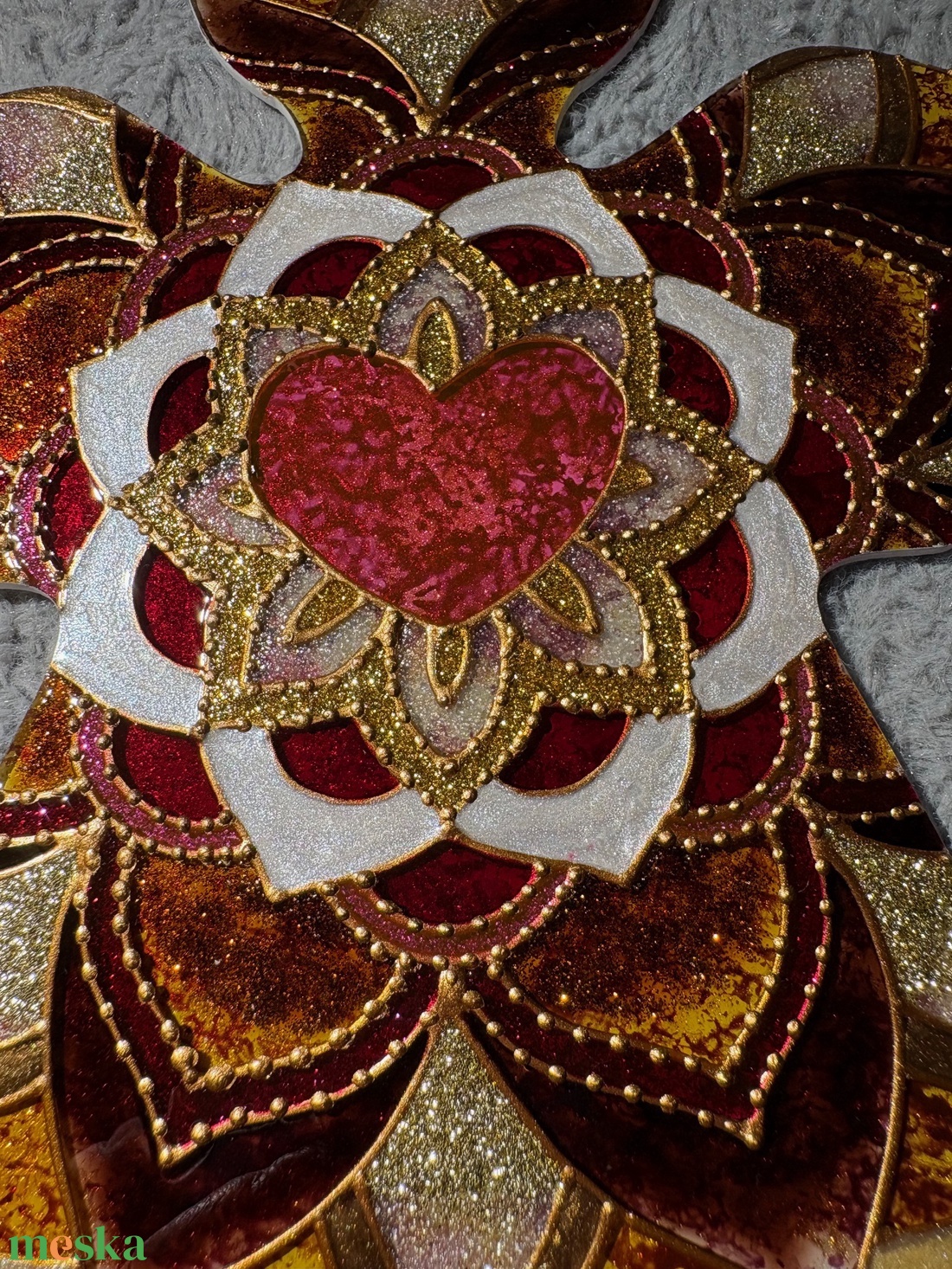 Bordó-arany szívangyal üvegfestett mandala angyalka - otthon & életmód - dekoráció - spiritualitás - mandala - Meska.hu
