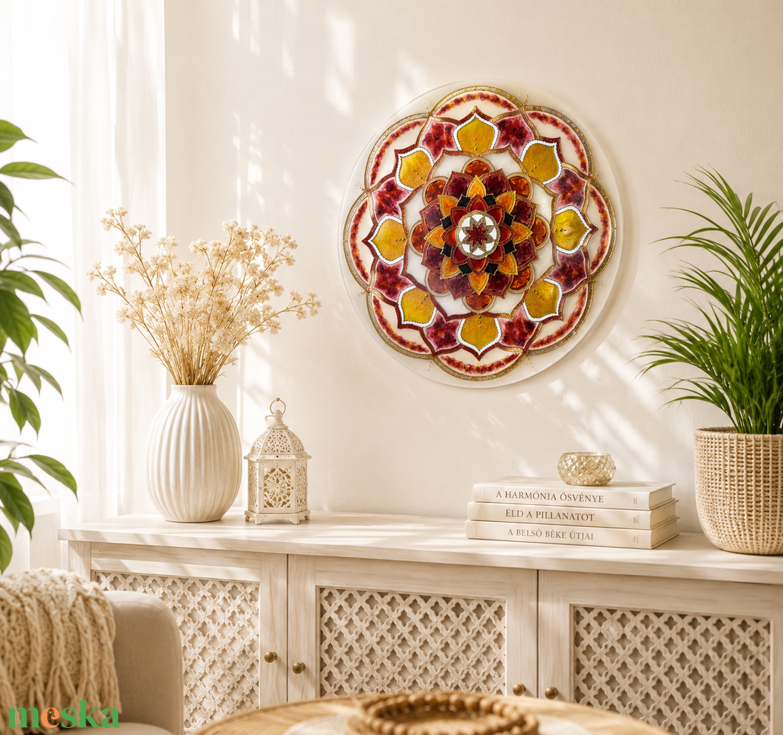 Arany Hajnal Mandala 40 cm üvegfestett mandala - otthon & életmód - dekoráció - spiritualitás - mandala - Meska.hu