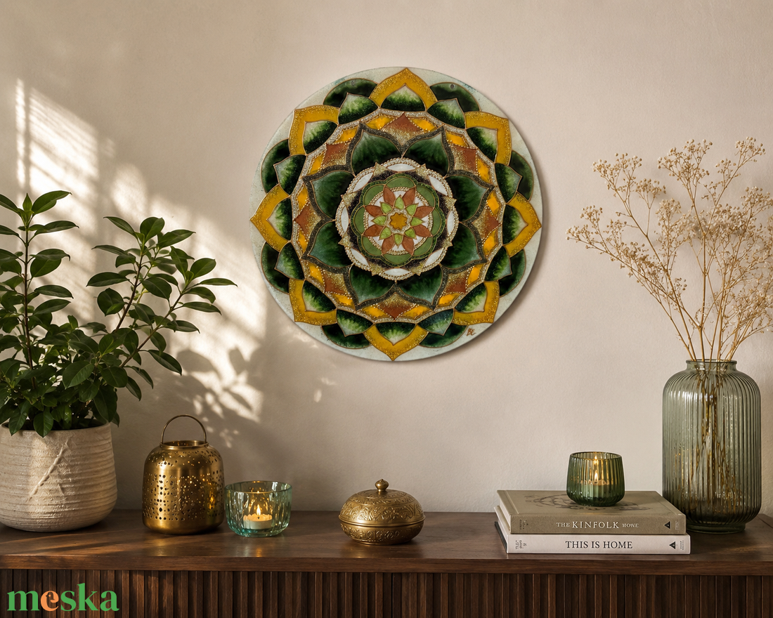Aranyló Erdő Harmóniája � kézzel készült üvegfestett mandala (30 cm) - otthon & életmód - dekoráció - spiritualitás - mandala - Meska.hu