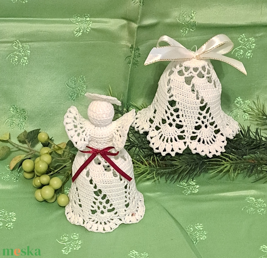 Horgolt karácsonyi szett angyal és harang - - Meska.hu Horgolt karácsonyi szett angyal és harang - - Meska.hu