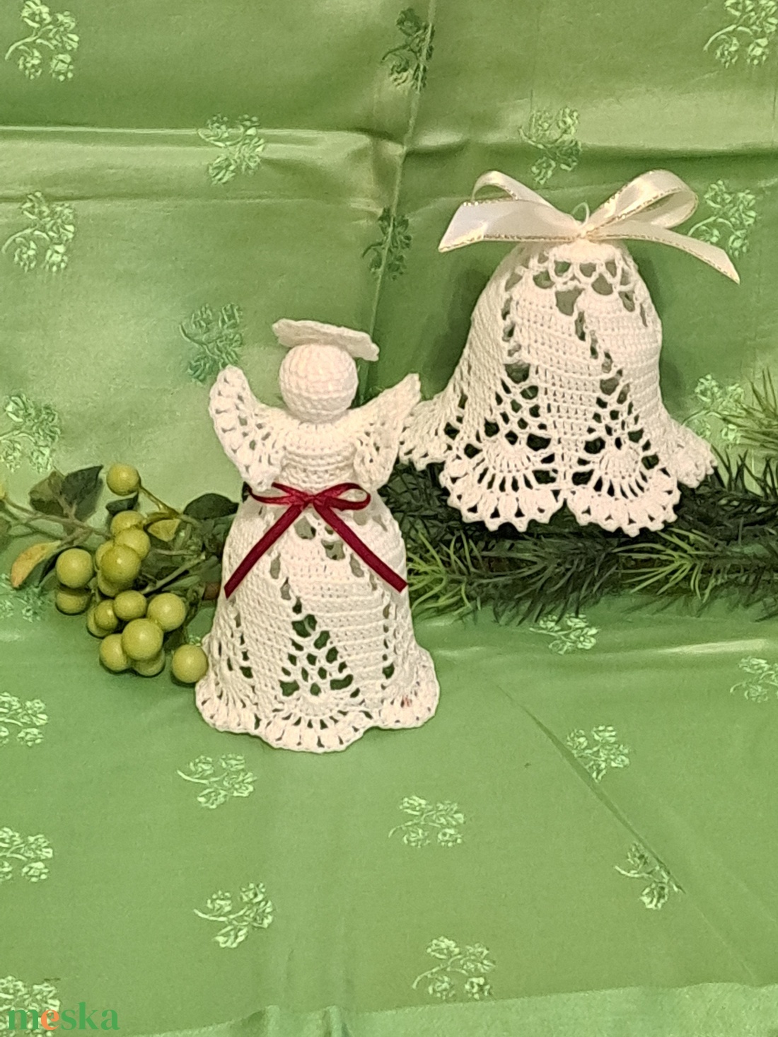 Horgolt karácsonyi szett angyal és harang - - Meska.hu Horgolt karácsonyi szett angyal és harang - - Meska.hu