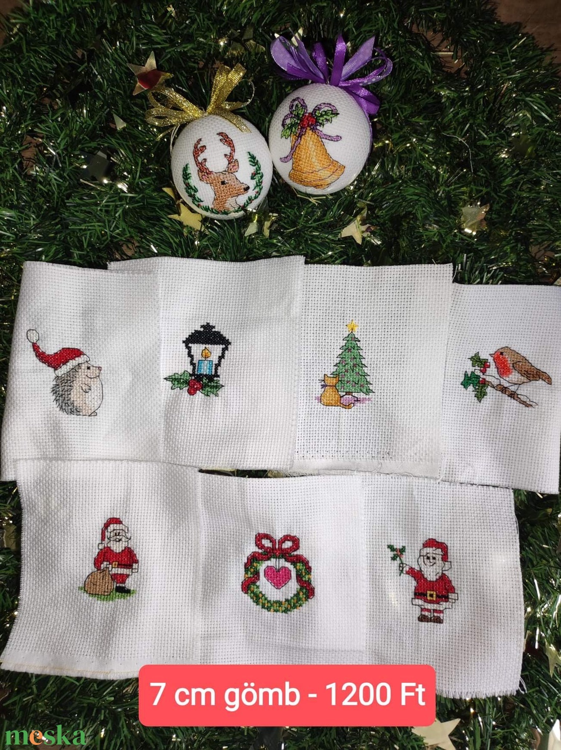 Keresztszemes karácsonyi gömb díszek - karácsony - mikulás - mikulás beltéri dekoráció - Meska.hu