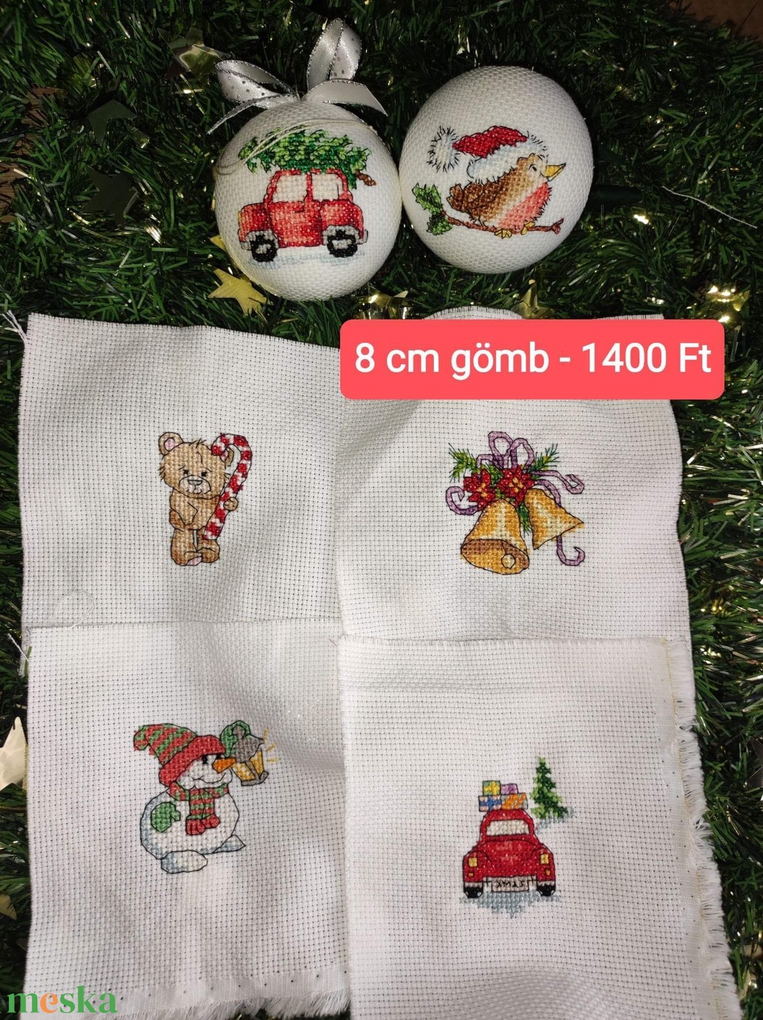 Keresztszemes karácsonyi gömb díszek - karácsony - mikulás - mikulás beltéri dekoráció - Meska.hu
