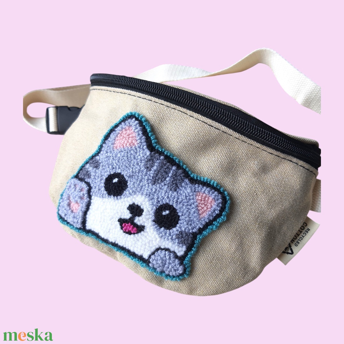 Cica mint�s Övt�ska - Punch needle technik�val kézzel hímzett termék - táska & tok - övtáska - Meska.hu