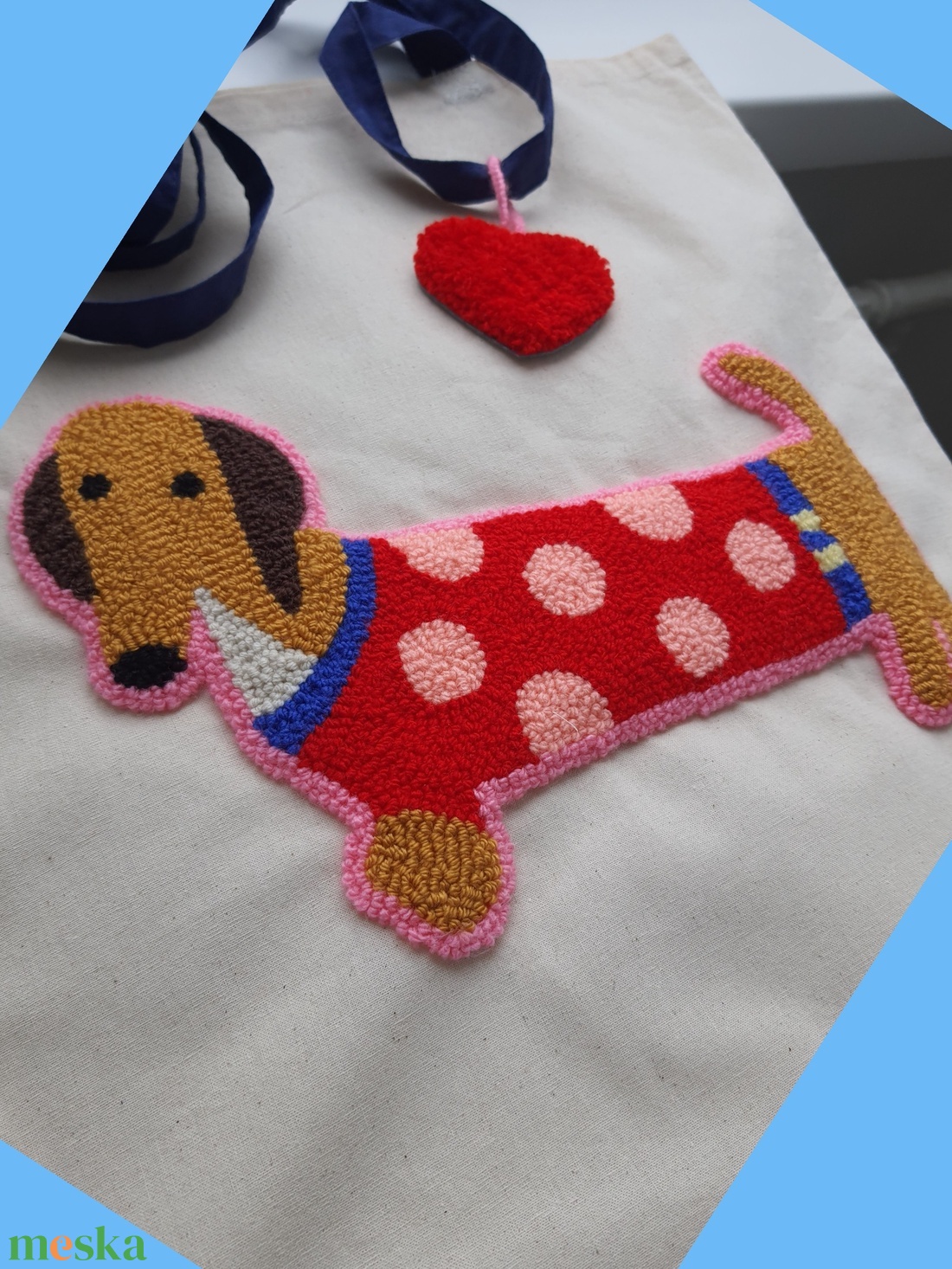 Tacskó mint�s V�szont�ska - Punch needle technik�val kézzel hímzett - táska & tok - bevásárlás & shopper táska - shopper, textiltáska, szatyor - Meska.hu