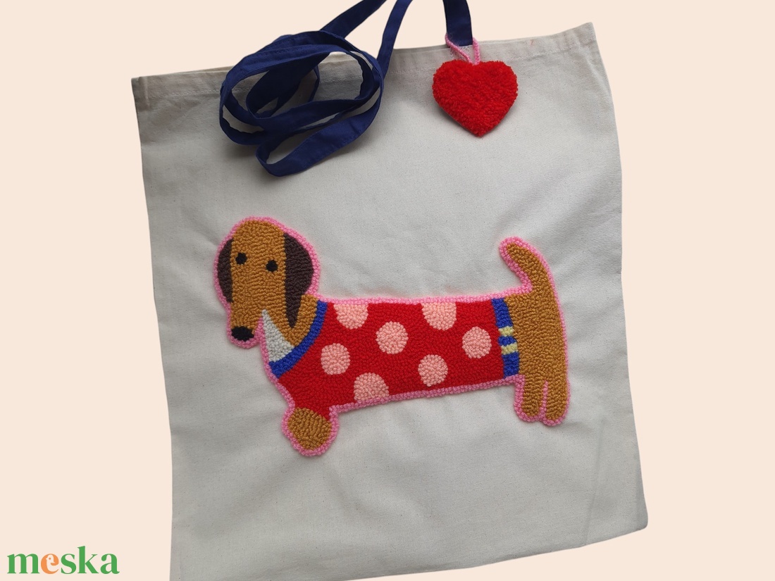 Tacskó mint�s V�szont�ska - Punch needle technik�val kézzel hímzett - táska & tok - bevásárlás & shopper táska - shopper, textiltáska, szatyor - Meska.hu