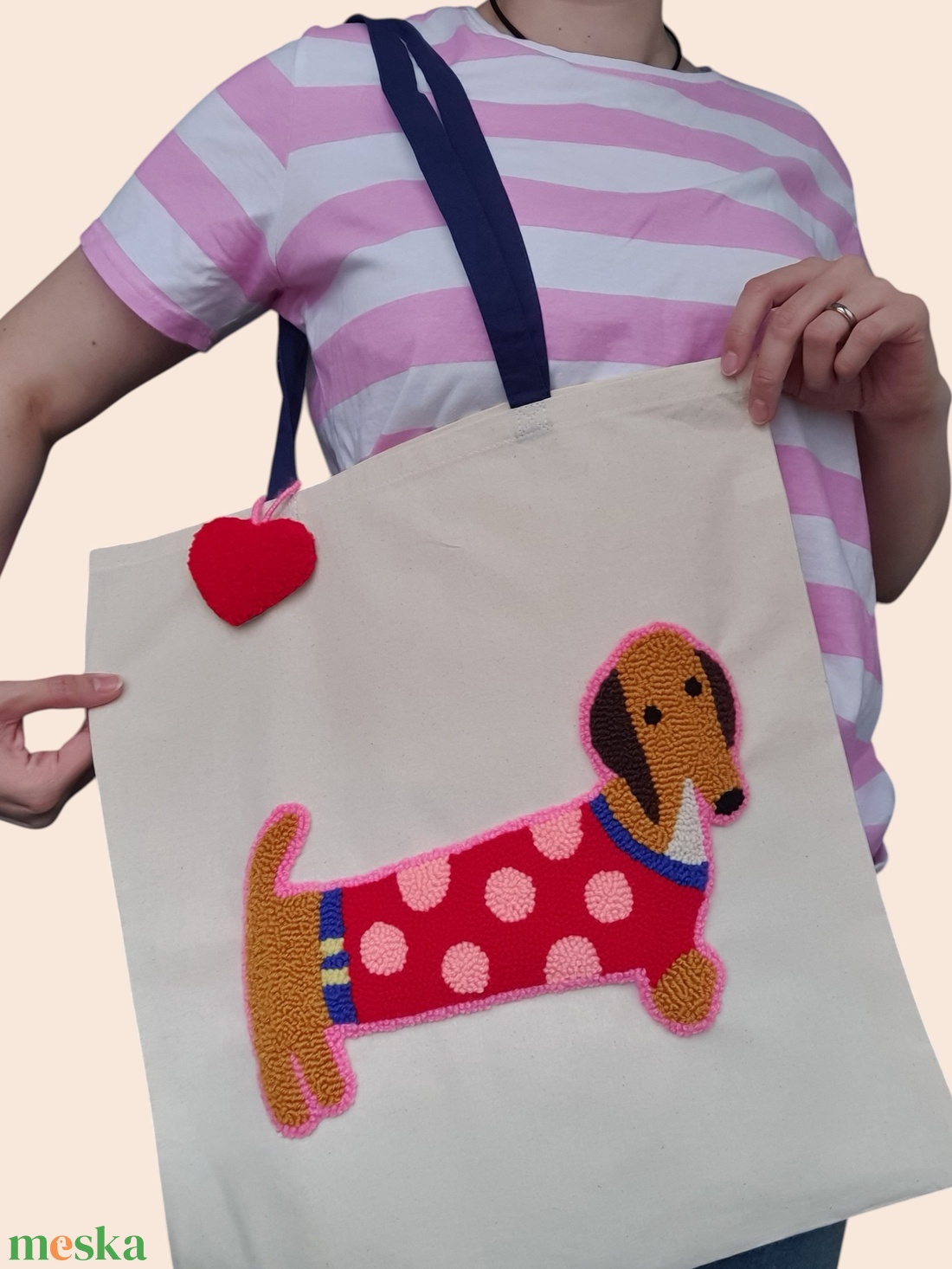 Tacskó mint�s V�szont�ska - Punch needle technik�val kézzel hímzett - táska & tok - bevásárlás & shopper táska - shopper, textiltáska, szatyor - Meska.hu