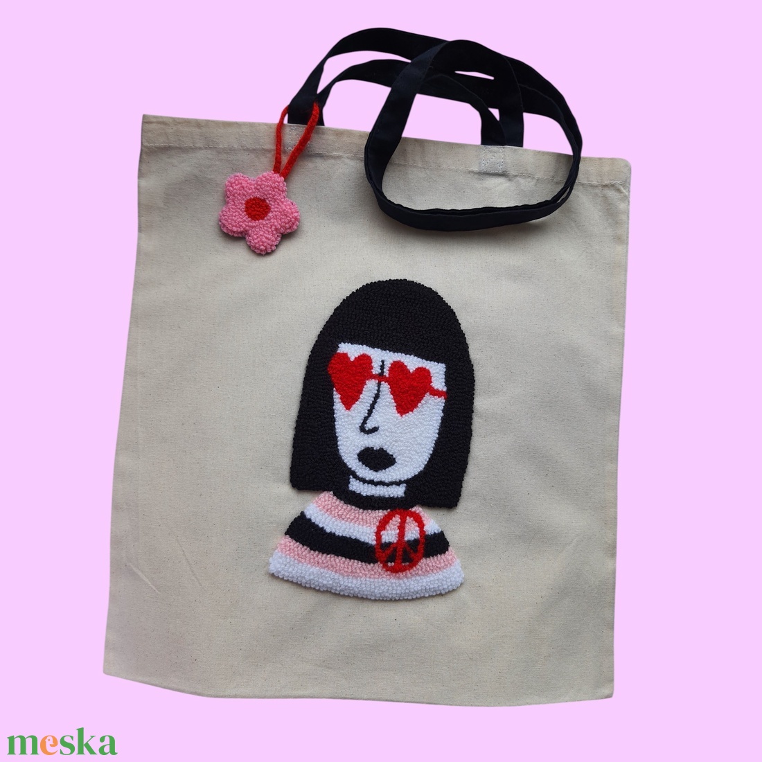 Női arc � mint�s V�szont�ska - Punch needle technik�val kézzel hímzett - táska & tok - bevásárlás & shopper táska - shopper, textiltáska, szatyor - Meska.hu