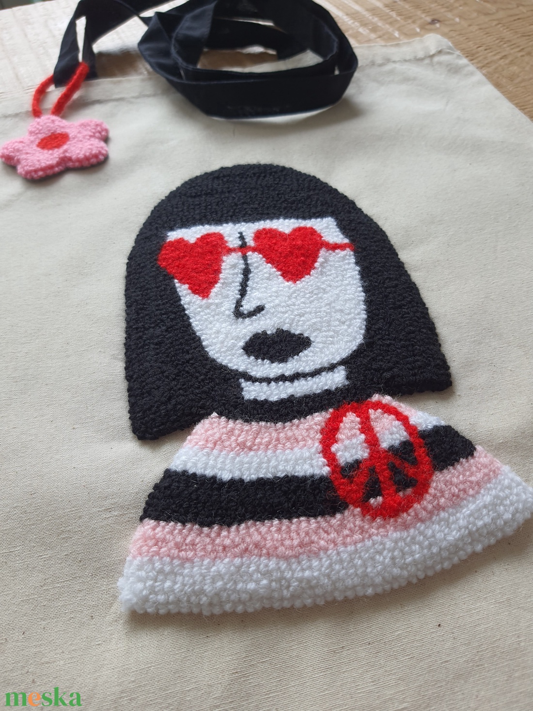 Női arc � mint�s V�szont�ska - Punch needle technik�val kézzel hímzett - táska & tok - bevásárlás & shopper táska - shopper, textiltáska, szatyor - Meska.hu