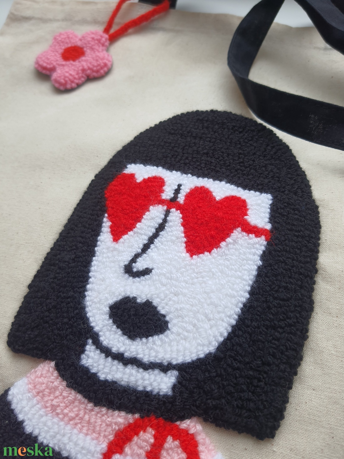 Női arc � mint�s V�szont�ska - Punch needle technik�val kézzel hímzett - táska & tok - bevásárlás & shopper táska - shopper, textiltáska, szatyor - Meska.hu