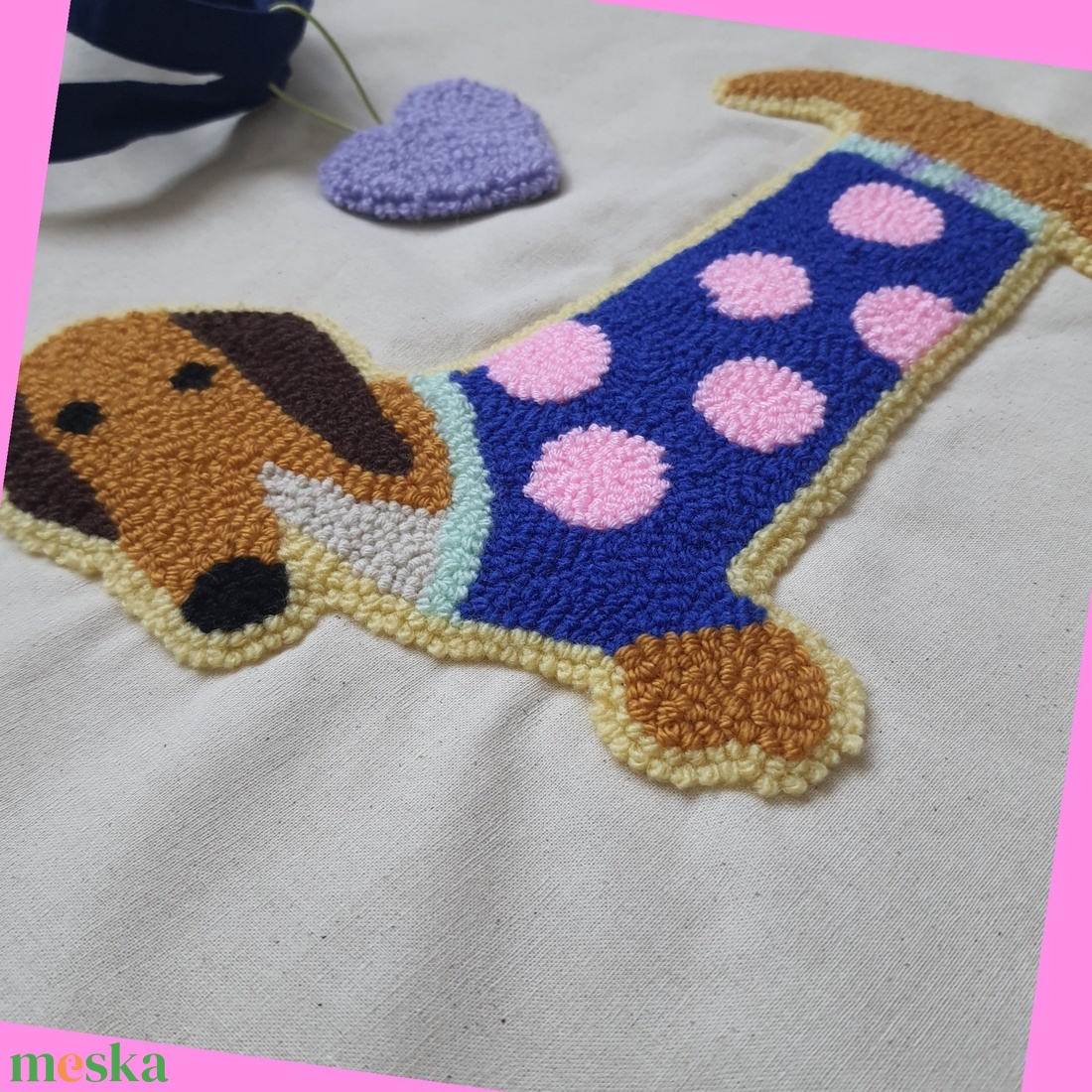 Tacskó mint�s V�szont�ska - Punch needle technik�val kézzel hímezve - táska & tok - bevásárlás & shopper táska - shopper, textiltáska, szatyor - Meska.hu