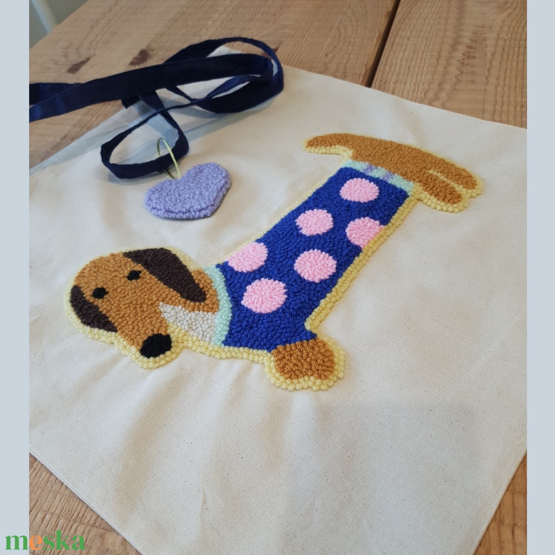 Tacskó mint�s V�szont�ska - Punch needle technik�val kézzel hímezve - táska & tok - bevásárlás & shopper táska - shopper, textiltáska, szatyor - Meska.hu