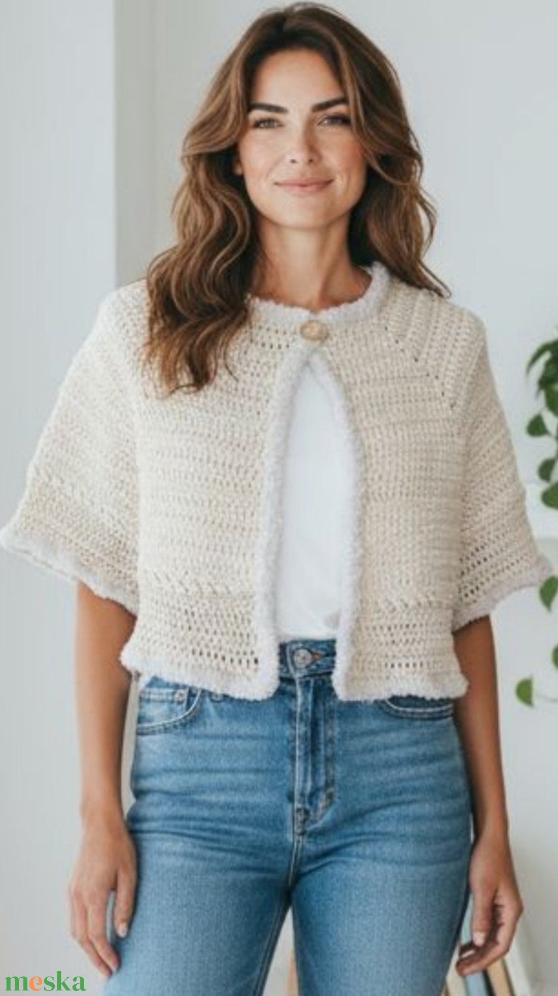 Kézzel horgolt pamut bolero lurex csillogással � ekrü elegáns esküvői és alkalmi női boleró - ruha & divat - női ruha - bolero - Meska.hu