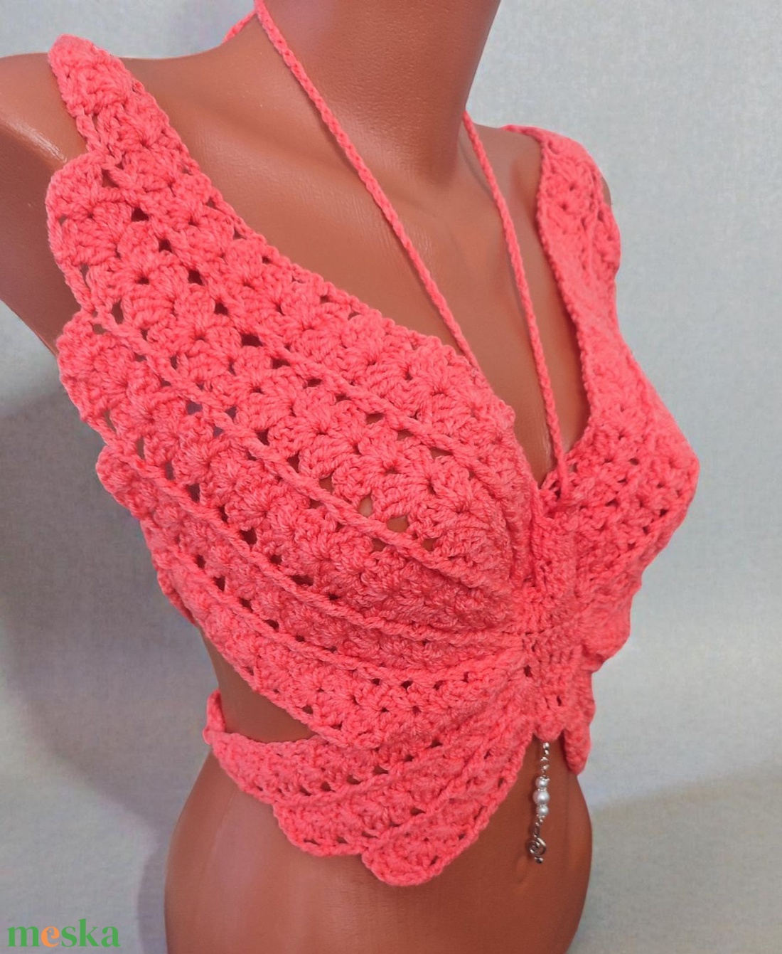 EDO Aura � kézzel horgolt pillangó top, különleges nyári női statement felső világos pink színben - ruha & divat - női ruha - top - Meska.hu