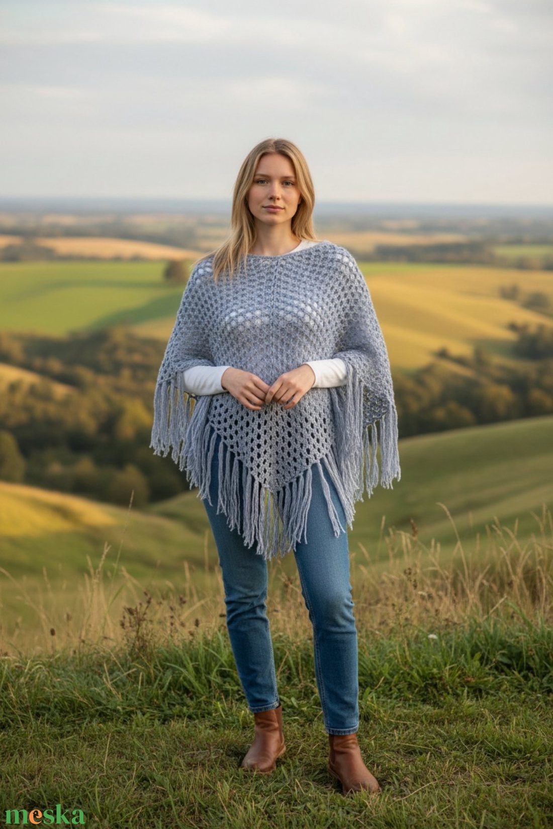 EDO Luma- kézzel horgolt hálós poncsó, ametiszt lila pamut - ruha & divat - női ruha - poncsó - Meska.hu