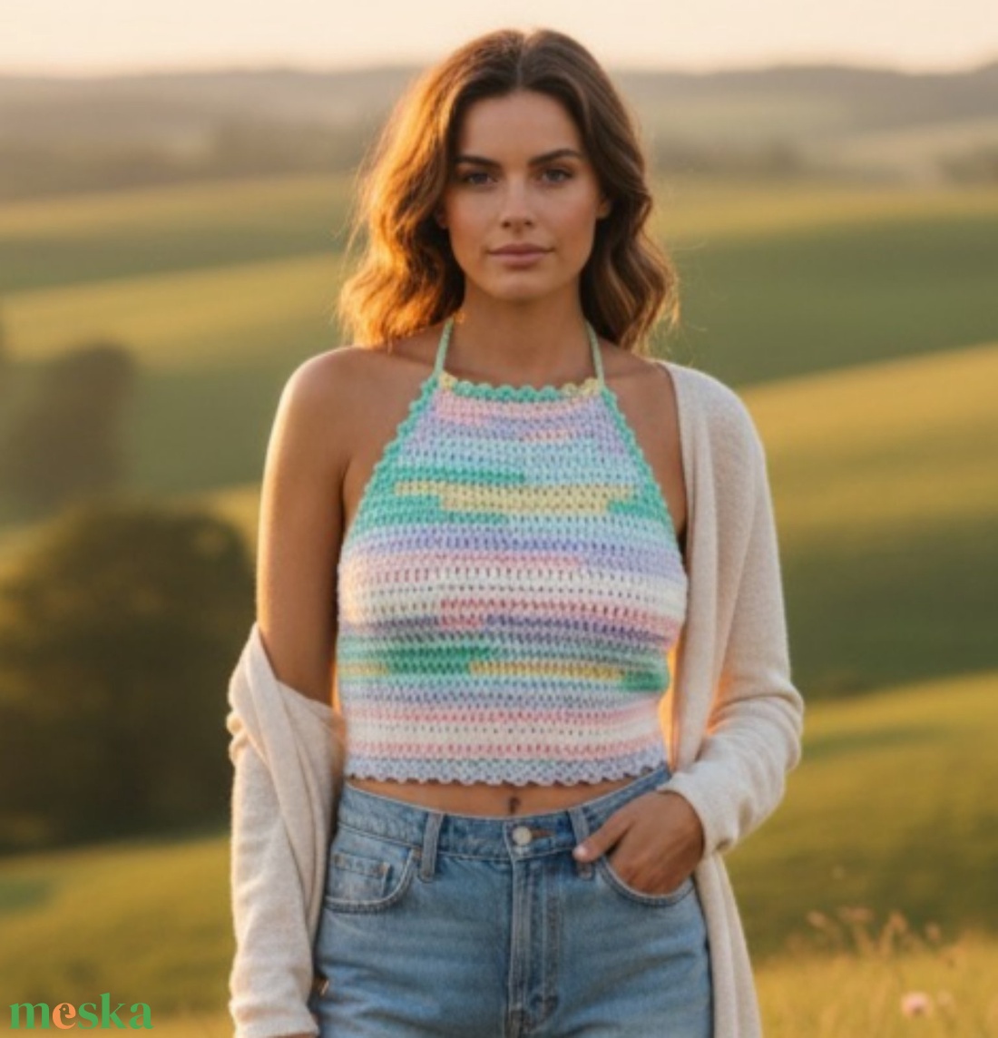 EDO Candy � kézzel horgolt színes crop top, fiatalos nyári felső, antipilling fonalból - ruha & divat - női ruha - top - Meska.hu