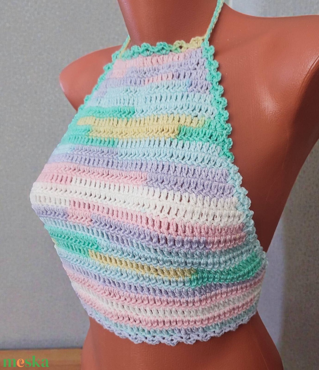 EDO Candy � kézzel horgolt színes crop top, fiatalos nyári felső, antipilling fonalból - ruha & divat - női ruha - top - Meska.hu