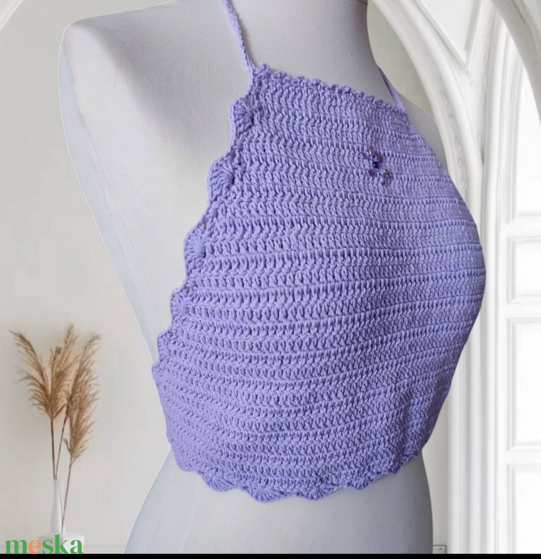 EDO Candy � kézzel horgolt színes crop top, fiatalos nyári felső, levendula színben - ruha & divat - női ruha - top - Meska.hu