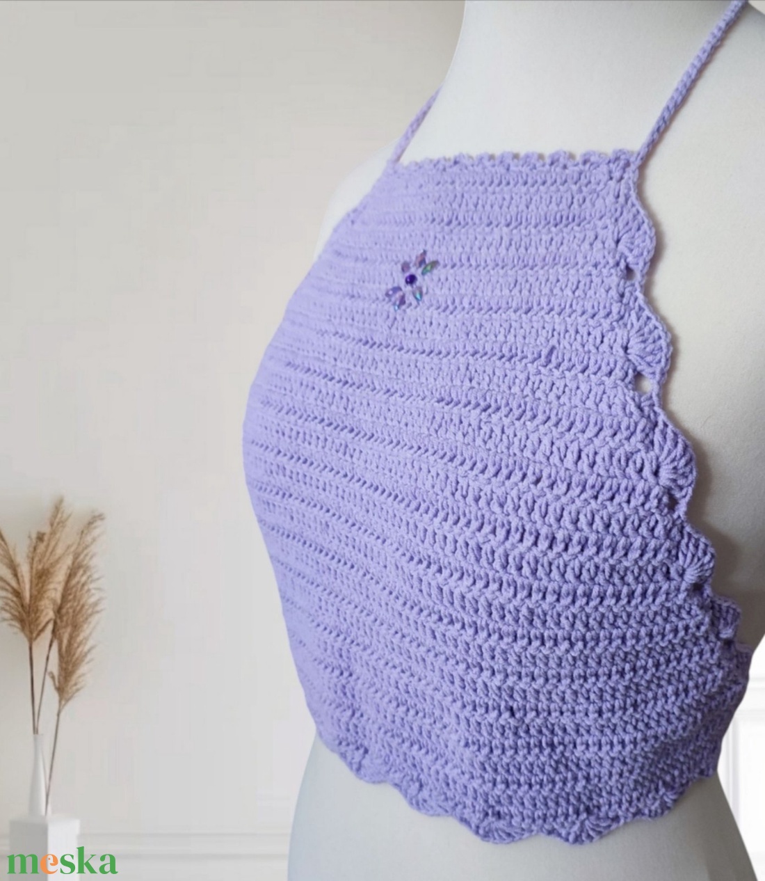 EDO Candy � kézzel horgolt színes crop top, fiatalos nyári felső, levendula színben - ruha & divat - női ruha - top - Meska.hu