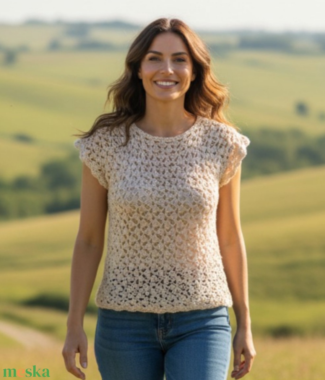 Kézzel horgolt pamut nyári felső, púderes rózsaszín, nőies, légies top S�M - ruha & divat - női ruha - blúz - Meska.hu