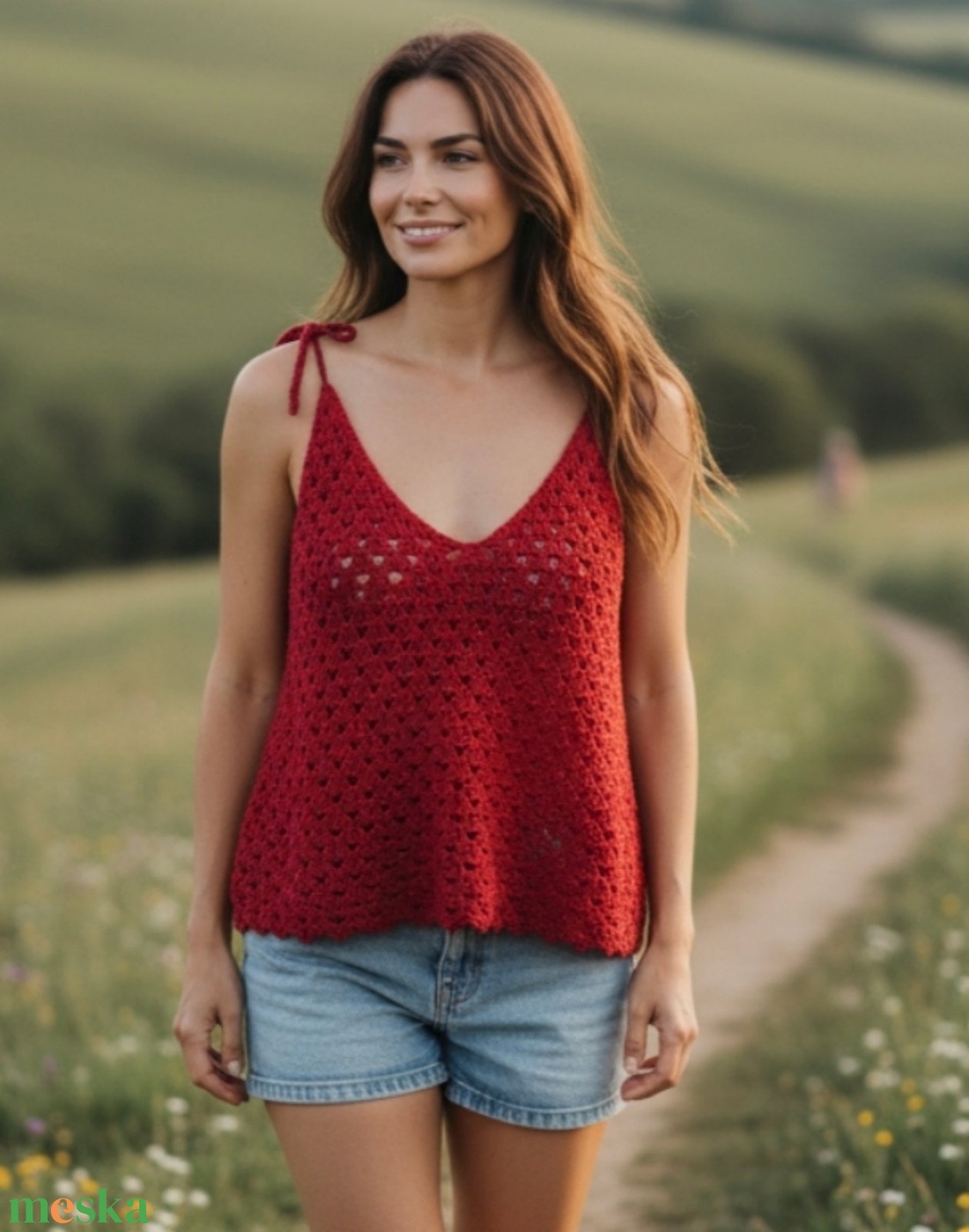 EDO-Luna horgolt nyári top � borvörös, lezser fazon, állítható pánttal (L-XL) - ruha & divat - női ruha - top - Meska.hu