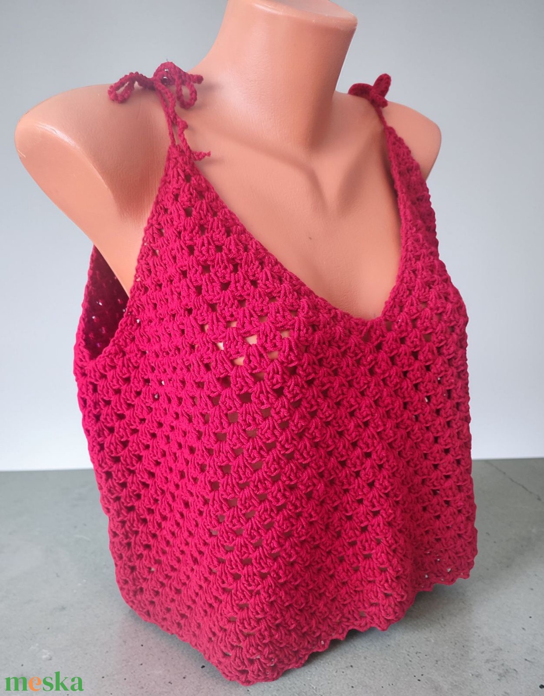 EDO-Luna horgolt nyári top � borvörös, lezser fazon, állítható pánttal (L-XL) - ruha & divat - női ruha - top - Meska.hu